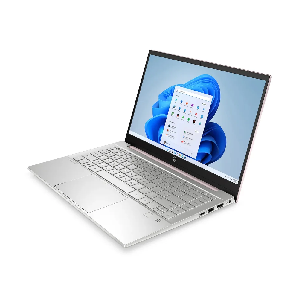 Laptop HP Pavilion 14 i5 16GB 512GB - mở máy góc nghiêng trái, màn hình 14 inch viền mỏng