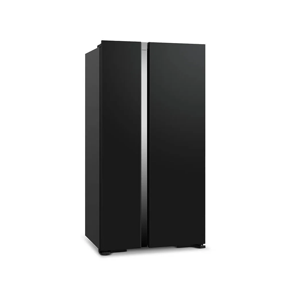 Tủ lạnh Side by Side Hitachi 589 lít - góc nghiêng trái, mặt kính đen bóng